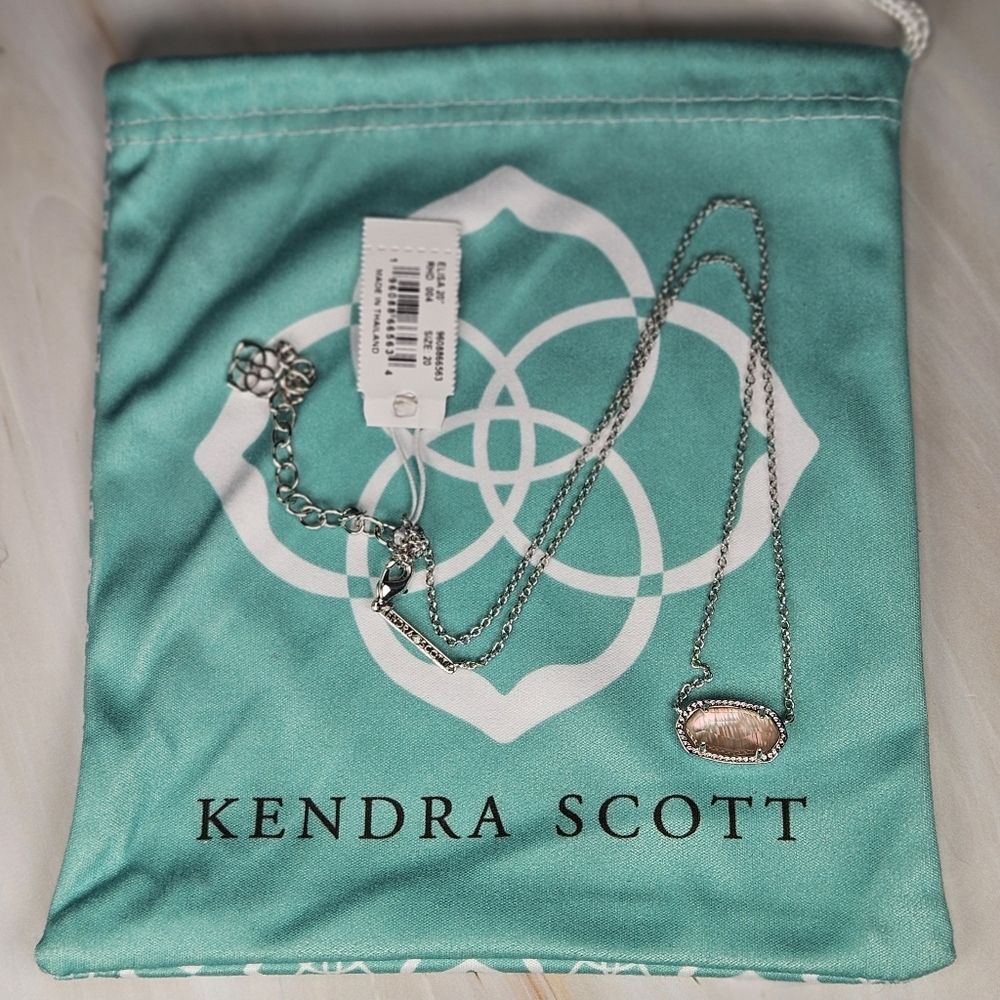 NWT Kendra Scott Silver Necklace Pink Shell 20" Chain